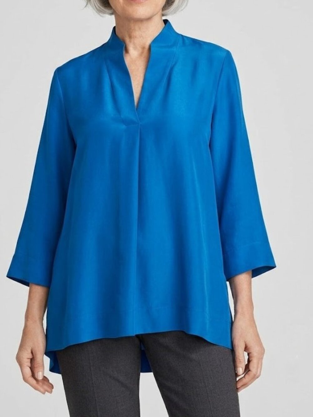 Eileen Fisher High-Collar Dupioni Silk Blouse Size M NWT $268